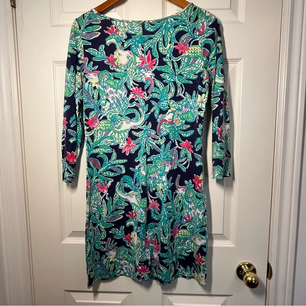 Lilly Pulitzer Marlowe Trunk in Love Elephant Navy and Pink Floral Dress Small - Picture 3 of 10